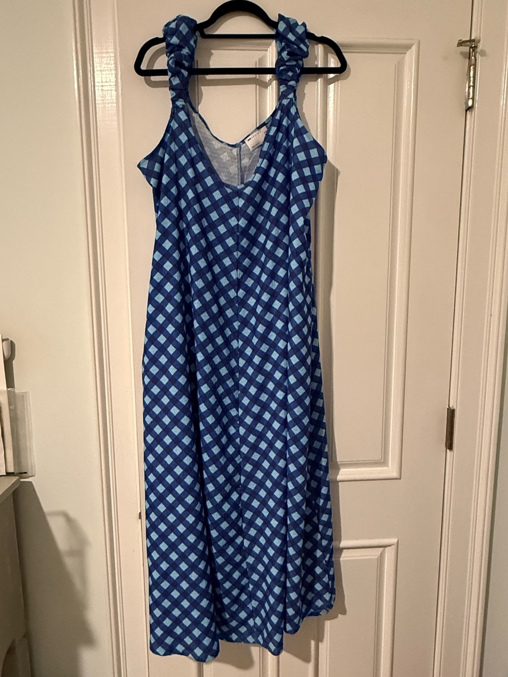 Puff Sleeve trapeze maxi dress in blue plaid